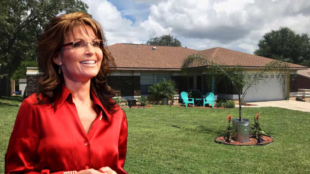 Sarah Palin stands outside of her new home in Hernando County