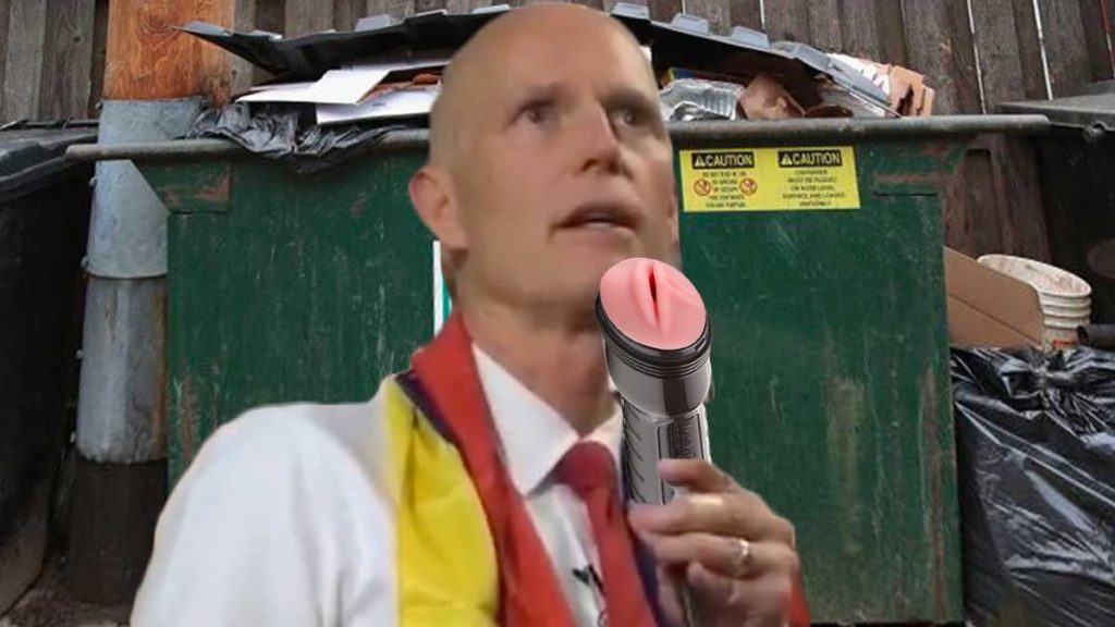 Rick Scott behind a dumpster eating out a used fleshlight